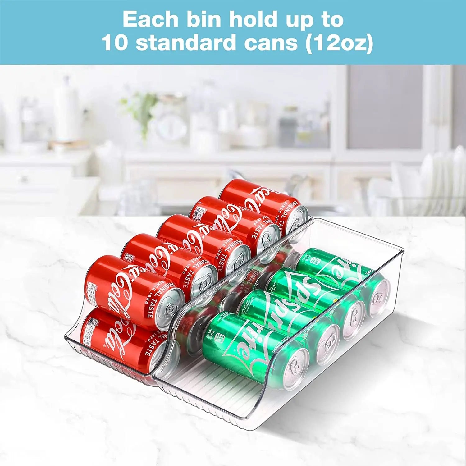 2 Pack Can Drink Dispenser Organizer for Refrigerator, Clear Plastic Soda Pop Can Holder Container Storage Bin for Fridge Freezer Pantry Cabinet Kitchen -For Standard Can