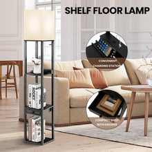 Load image into Gallery viewer, Modern Shelf Floor Lamp, Dimmable Standing Lamp Shelf W/ 1 Drawer &amp; 1 USB Port, E27 5000K LED Bulb Included, Pull Chain Switch, 3-Level Brightness, Storage Lamp for Bedroom, Living Room

