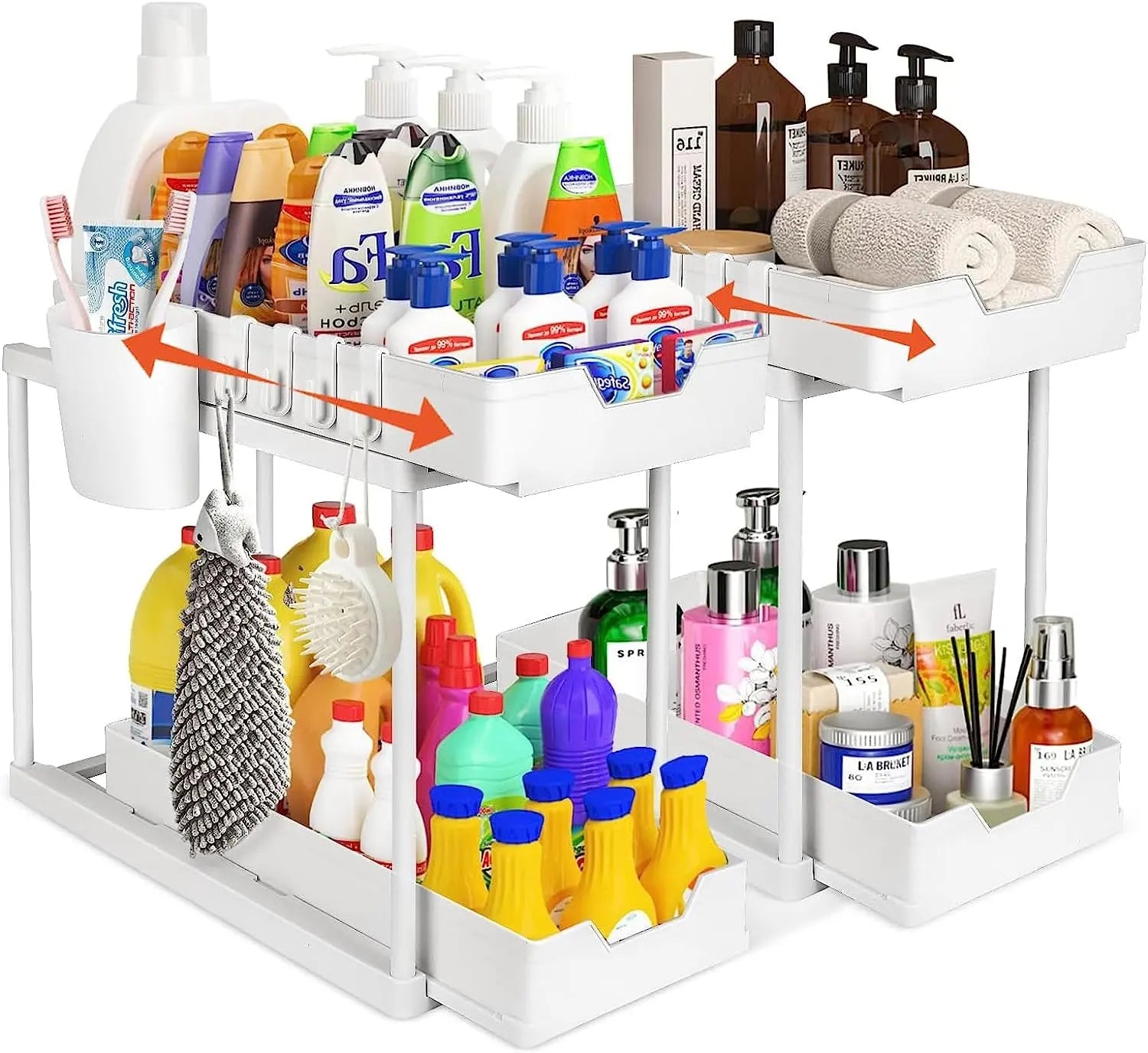 2-Tier Pull Out Sliding Drawer under Sink Storage Organiser for Kitchen Cupboard - Bathroom Organiser Sink Storage for Laundry Storage & Organisation (2 Pack)