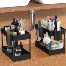 Load image into Gallery viewer, Under Sink Storage Organizer, Multi-Purpose 2-Tier Bathroom Kitchen Organizer Shelf, under Cabinet Shelves with Hooks Hanging Cups
