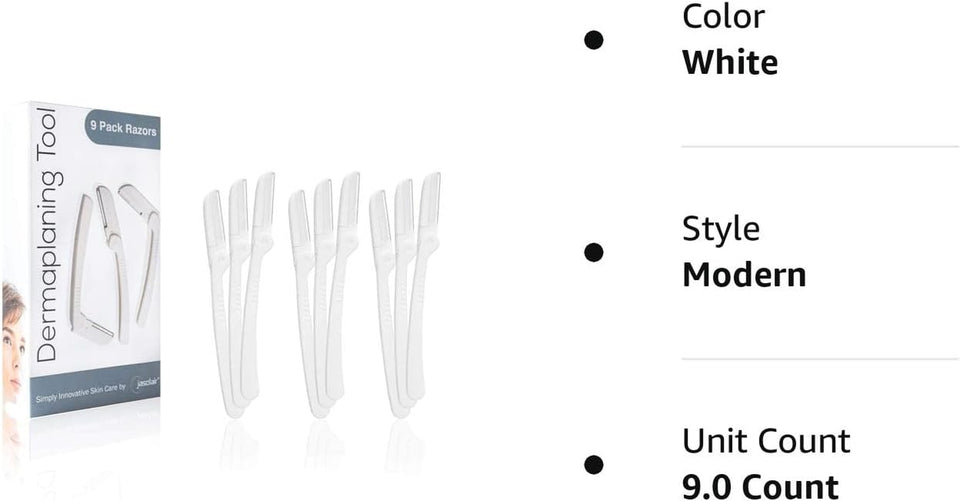 Dermaplaning Tool (9 Count) - Practical Eyebrow, Face and Peach Fuzz Hair Removal Razors for Women (9 Count) – Helps Exfoliate and Smooth the Skin - Easy to Use Dermaplane Blades for a Flawless Look