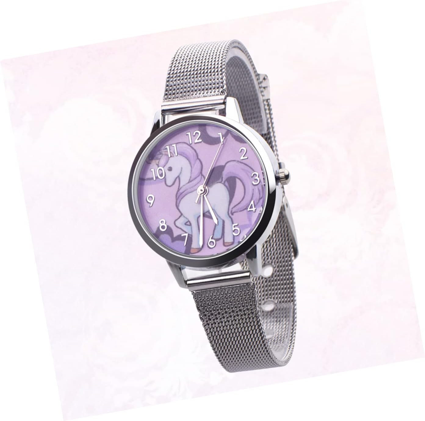 2Pcs Fashion Leather Gift Birthday Pink for Bands Kids with Device Time Unicorn Pattern Wrist Cartoon Watch Children