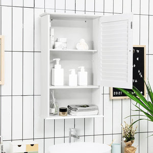 Bathroom Wall Cabinet, Large Capacity Storage Cupboard with Single Louver Door, Height Adjustable Shelf, Modern Medicine Cabinet for Bathroom, Living Room, Kitchen (White)