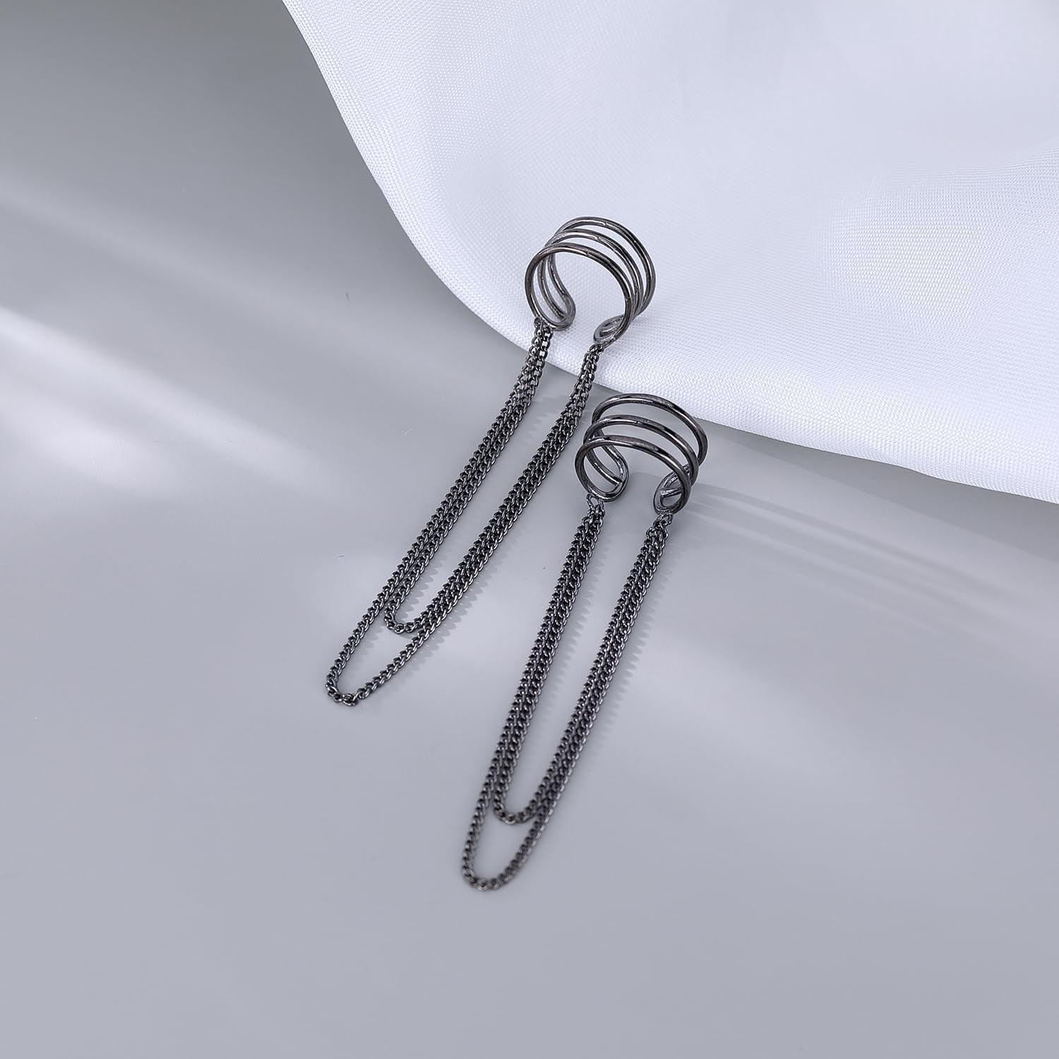 925 Sterling Silver No Piercing Cuff Earrings Chain for Women Teen Girls Wrap Earrings Tassel Clip on Ear