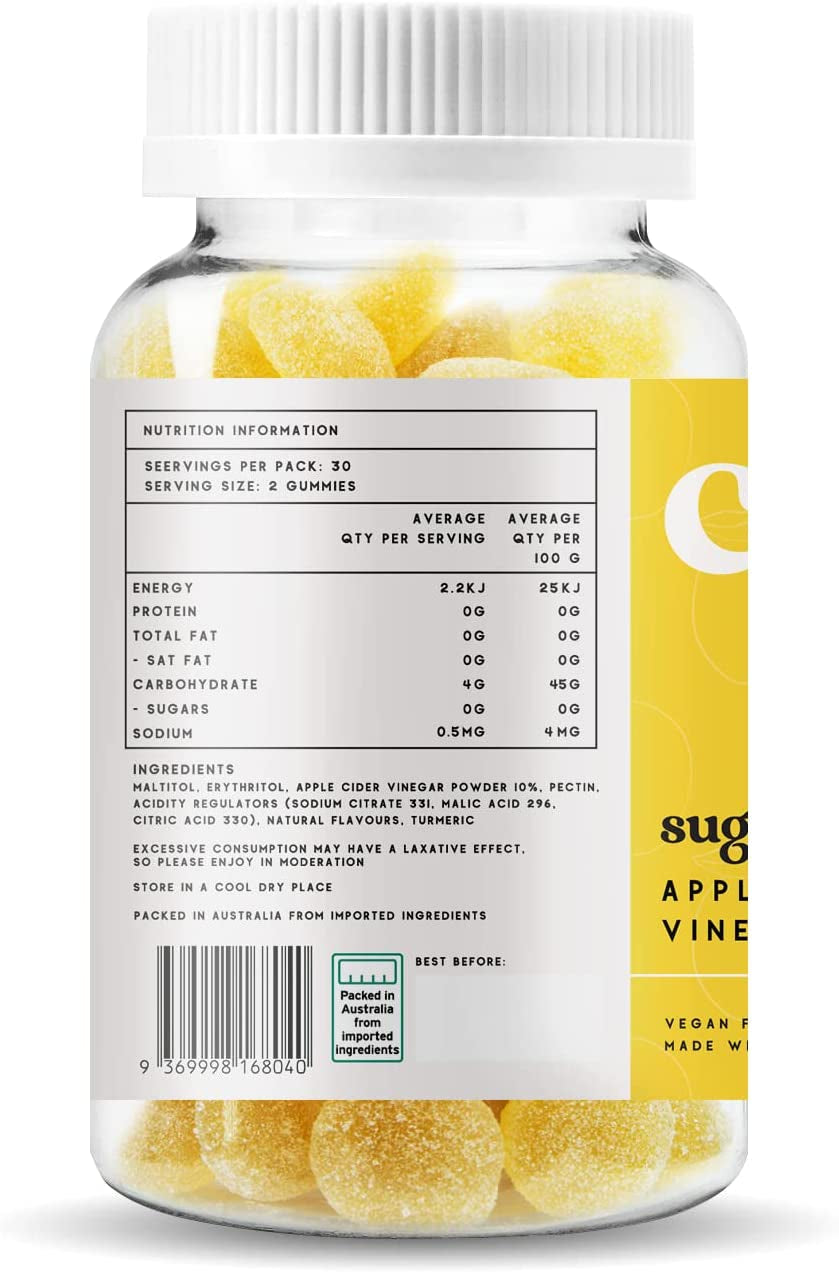 Sugar Free Apple Cider Vinegar Gummies with the Mother | Vegan, Gluten-Free | Detox, Digestion and Health Support | 60 Count