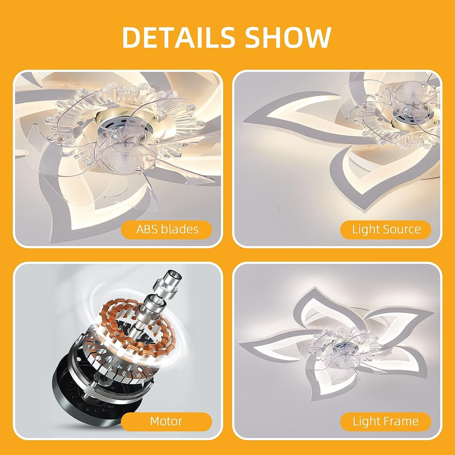 69CM Low Profile Ceiling Fans with Lights and Remote/App Control,3 Light Color Changes，6 Wind Speed Modes,Flush Mount Ceiling Fan Light,Modern Ceiling Light with Fan for Bedroom/Study/Office