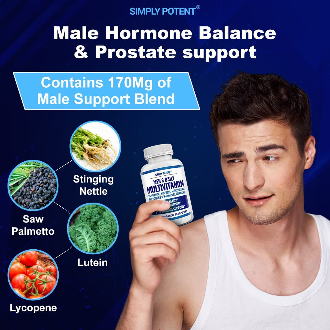 Daily Multivitamin for Men, 35 Vitamin, Mineral & Antioxidant Blend Supplement with Vitamins C, B-Complex & Saw Palmetto for Immune System, Energy, Focus & Prostate Health, Capsules 60