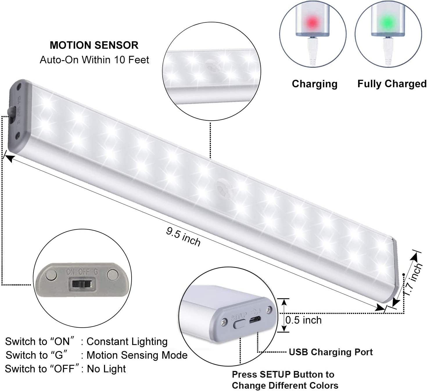 Upgraded 24 LED Motion Sensor Light with Dimmable Brightness and 2 Light Color, under Cabinet Light for Closet/Wardrobe/Stairs/Wall/Kitchen (2 Pack)