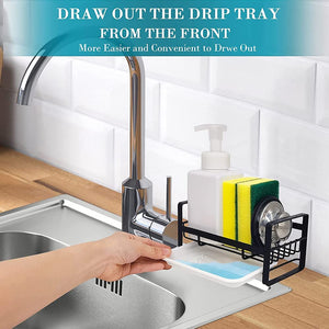 Kitchen Sink Caddy Sponge Holder -Sink Caddy Organizer, Sponge Holder for Sink, Sink Tray Drainer Rack, Soap Dish Dispenser Brush Holder Storage Kitchen Accessories(Black)