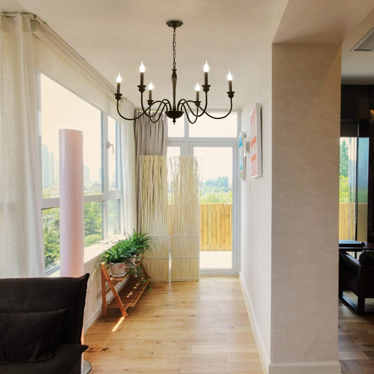 6-Light Farmhouse Chandeliers Black Classic Candle Ceiling Pendant Light Fixture Rustic Ceiling Chandelier for Foyer,Living Room,Kitchen Island,Dining Room