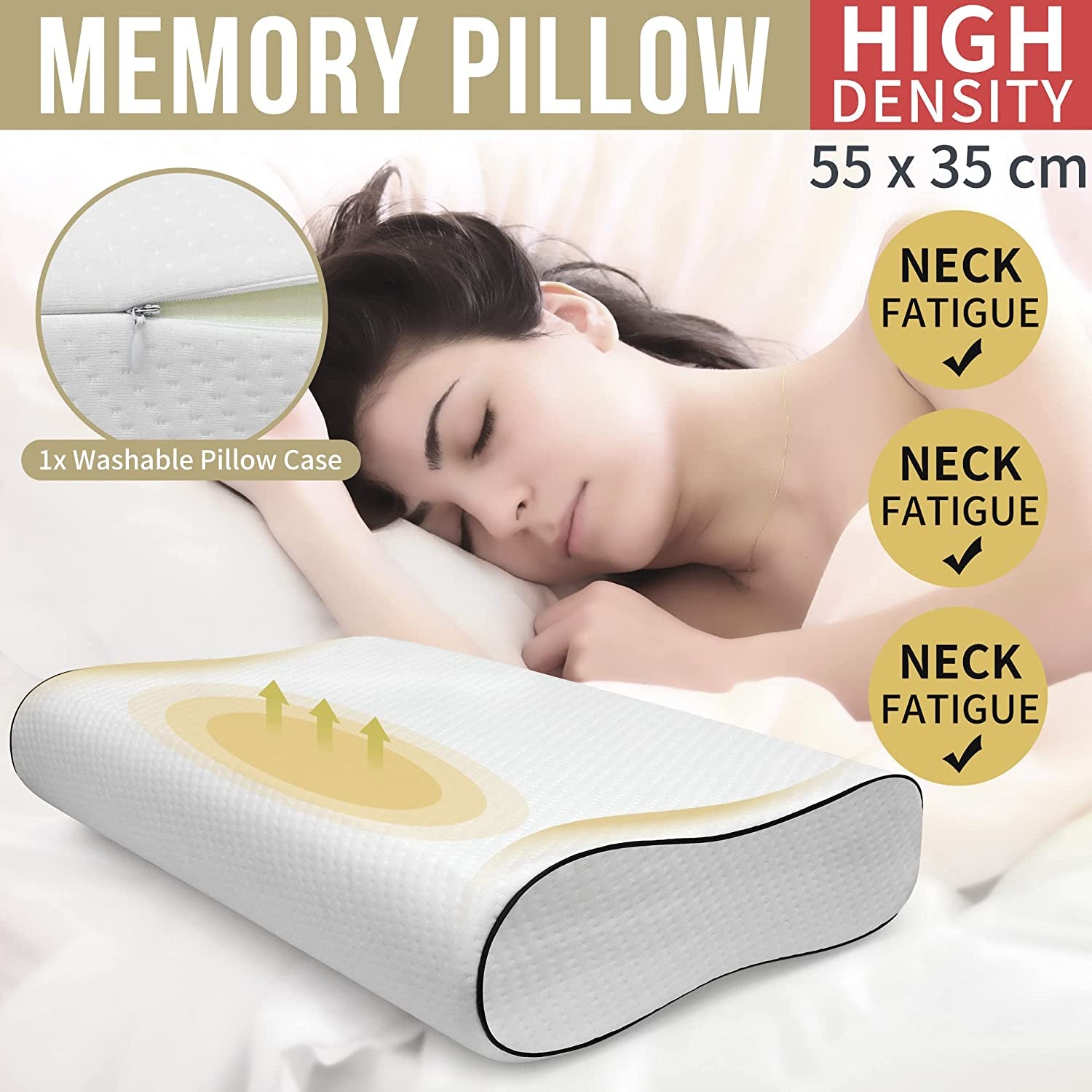 Memory Foam Pillow, Neck Orthopedic Sleeping Pillows, Cervical Pillow for Neck Pain Relief with Washable Pillowcase for Side, Back and Stomach Sleepers -(White)