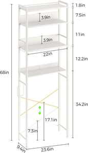 over the Toilet Storage, 4-Tier Wooden Bathroom Space Saver with Hooks, Freestanding Bathroom Organizer, Multifunctional over the Toilet Storage Rack, Bathroom Toilet Rack, White