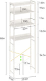 over the Toilet Storage, 4-Tier Wooden Bathroom Space Saver with Hooks, Freestanding Bathroom Organizer, Multifunctional over the Toilet Storage Rack, Bathroom Toilet Rack, White
