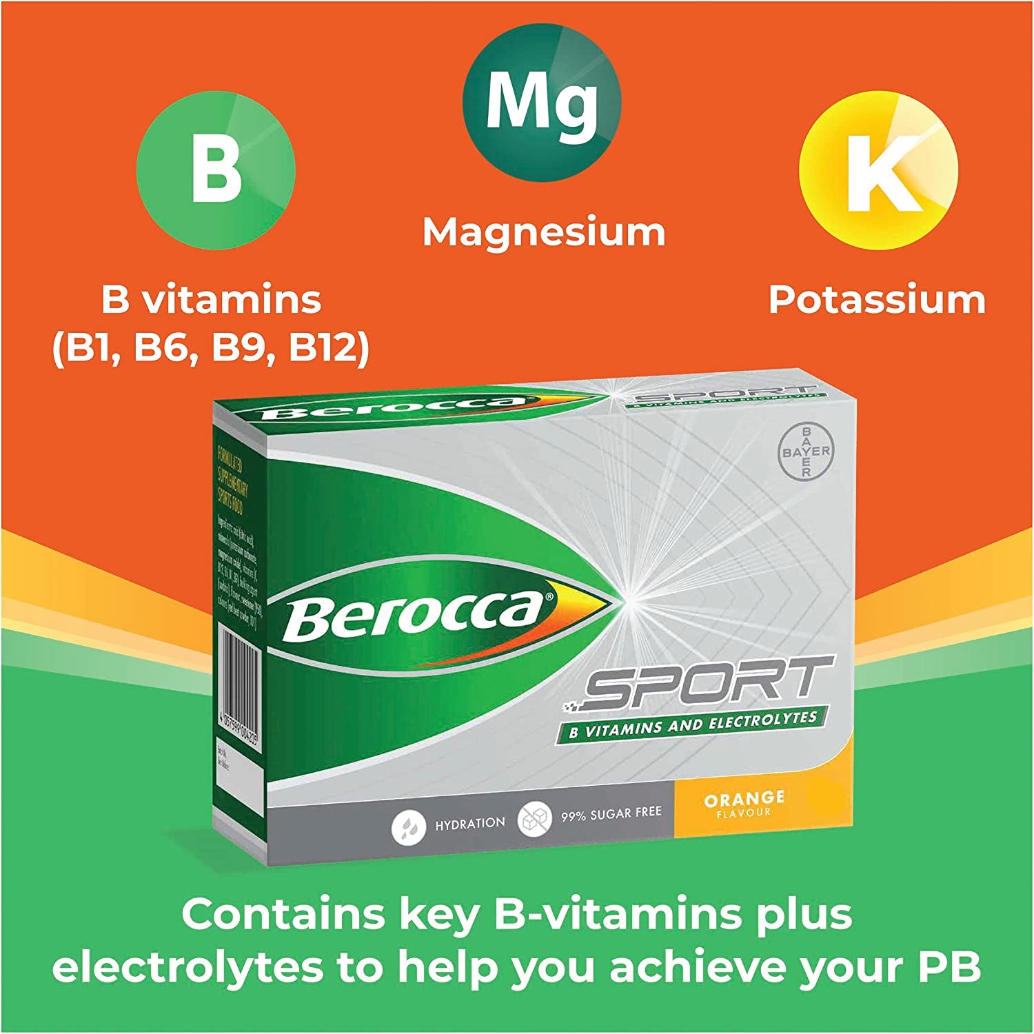 Sport Electrolyte Drink with B Vitamins & Minerals for Hydration & Nutritional Support during Exercise, Orange Flavour, 24 Pack Sachets