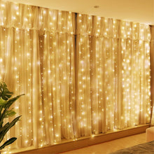 Load image into Gallery viewer, Fairy Curtain Lights,  300 LED Window Curtain String Light Wedding Party Home Garden Bedroom Outdoor Indoor Wall Decorations (Warm White)

