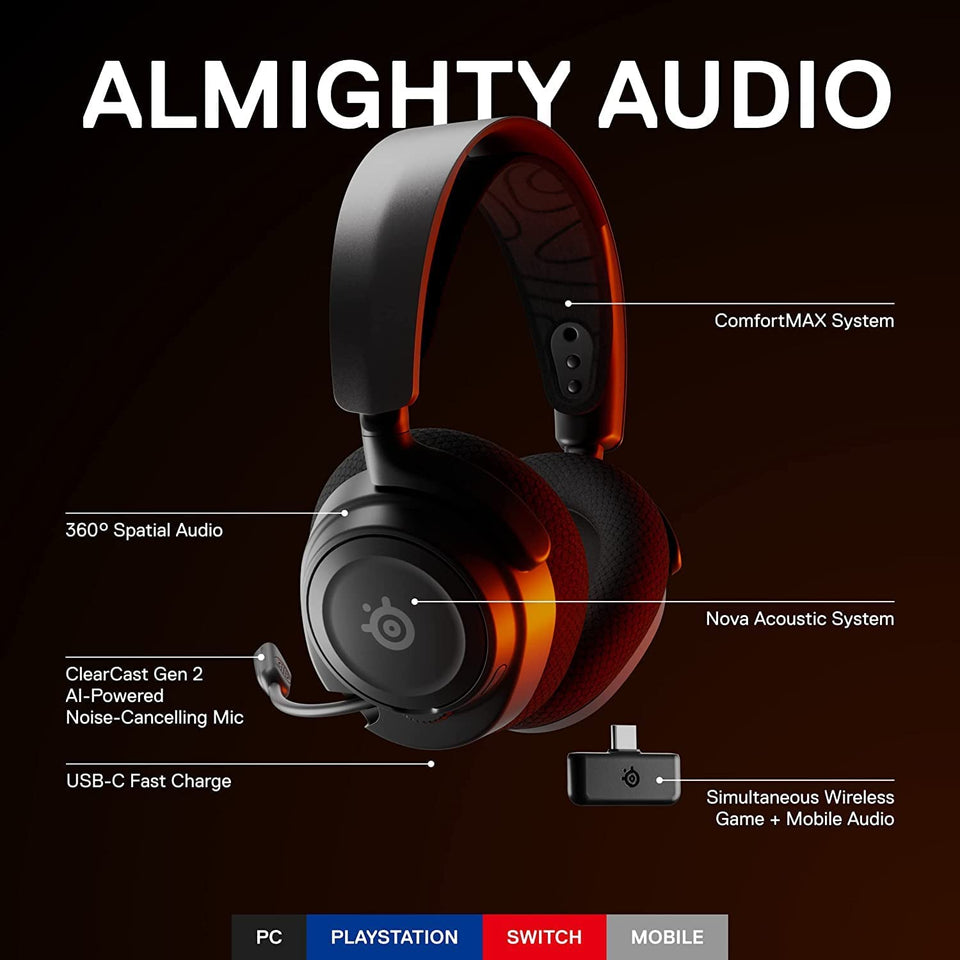 Arctis Nova 7 Wireless USB-C Multi-Platform Gaming Headset with Bluetooth for PC, Playstation, Nintendo Switch & Android - 38 Hour Battery, Fast Charging, Noise-Cancelling Gen 2 Microphone