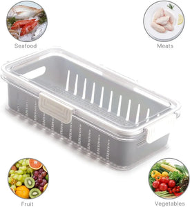 Set of 2 Kitchen Storage Box Stackable Container Organisation Bin with Snap Lid Removable Basket, Vegetable and Fruit Storage Container for Fridge Refrigerator