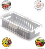 Set of 2 Kitchen Storage Box Stackable Container Organisation Bin with Snap Lid Removable Basket, Vegetable and Fruit Storage Container for Fridge Refrigerator