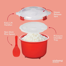 Load image into Gallery viewer, 82001 Microwave Rice Cooker (2.6L) and round Microwave Food Container (915Ml) Bpa-Free, Red/Clear
