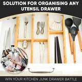 Bamboo Drawer Dividers - Customisable & Expandable Kitchen Drawer Organiser with 12 Inserts, Slatted Partitions, Rubber Pads - Desk Drawer Organiser - Adjustable Cutlery Organiser - Set of 4 (33-46Cm)