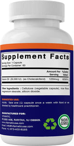Vitamin D3 50,000 IU (As Cholecalciferol), Once Weekly Dose, 1250 Mcg, 60 Veggie Capsules 1 Year Supply, Progressive Formula Helping Vitamin D Deficiencies