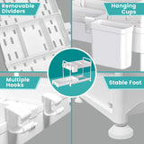 under Sink Organizers and Storage, Kitchen Storage Rack 2 Tier Drawer Pull-Able Cabinet Basket Organizer Bathroom Storage Rack with Hooks, DIY Removable Dividers (White)
