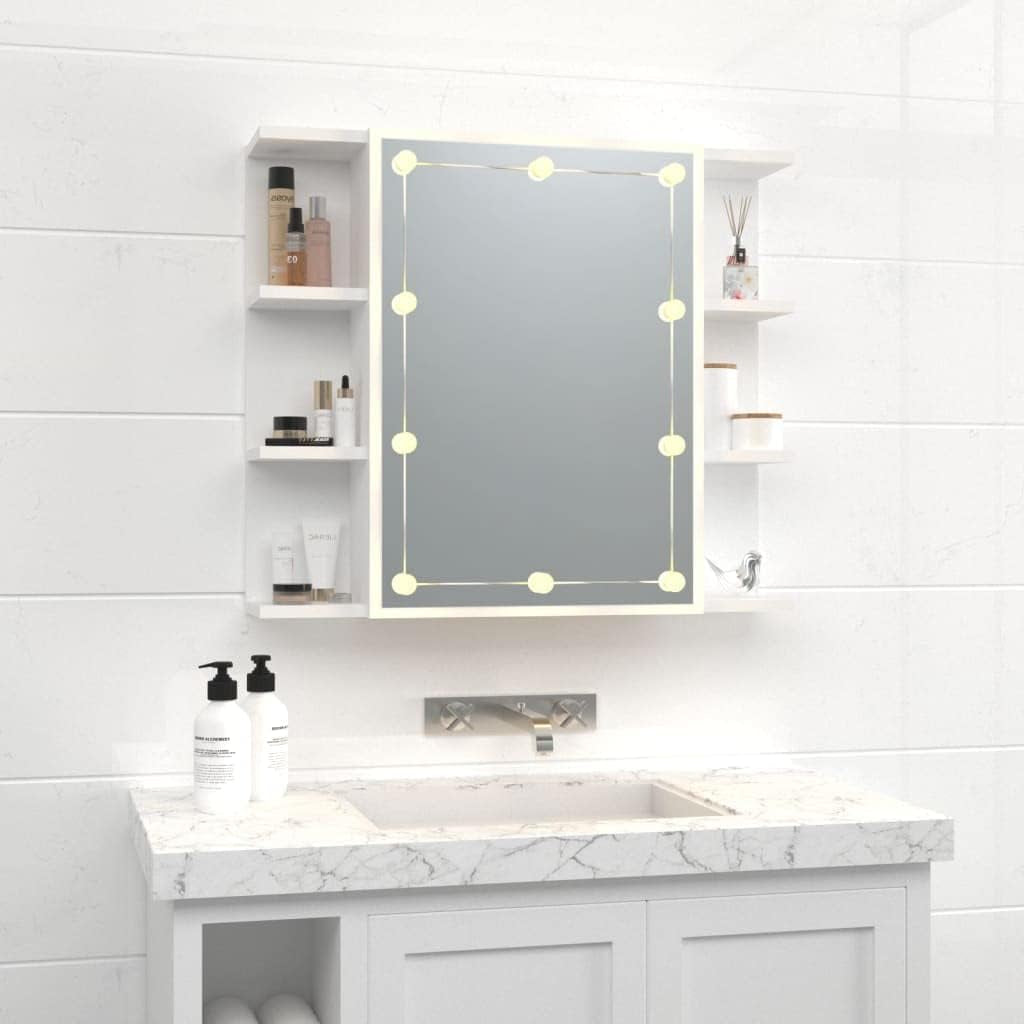 Mirror Cabinet with LED Bathroom Vanity Unit Wall-Mounted Make up Cosmetic Jewellery Dressing Mirror with Storage Shelf White