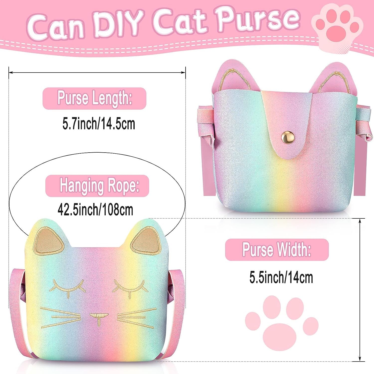 3 Pieces Toddler Pink Cute Cat Purse Heart Shaped Sunglasses with UV 400 Protection Crossbody Bag Glitter Small Wallet for Little Girl Birthday Party Gift, as Pictures