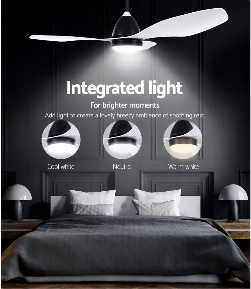 48'' Ceiling Fan Light Remote Control DC Motor White 3 Blades 1300Mm