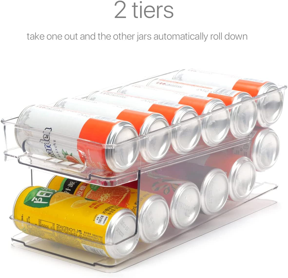 2-Layer Fridge Rolling Cans Dispenser Scrolling Cans Tins Holder Rack Fridge Storage Organiser Bin for Fridge Soda Beer Kitchen Cupboard Pantry Refrigerator Freezer