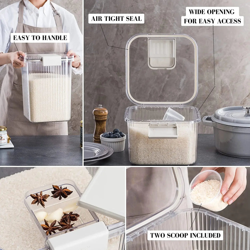 ™ 5 Piece Container Set, Large Airtight Food Storage Container Set of Two, 10KG and 5KG Storage Container Comes with Scoop and 3 Containers for Kitchen and Pantry Organiser