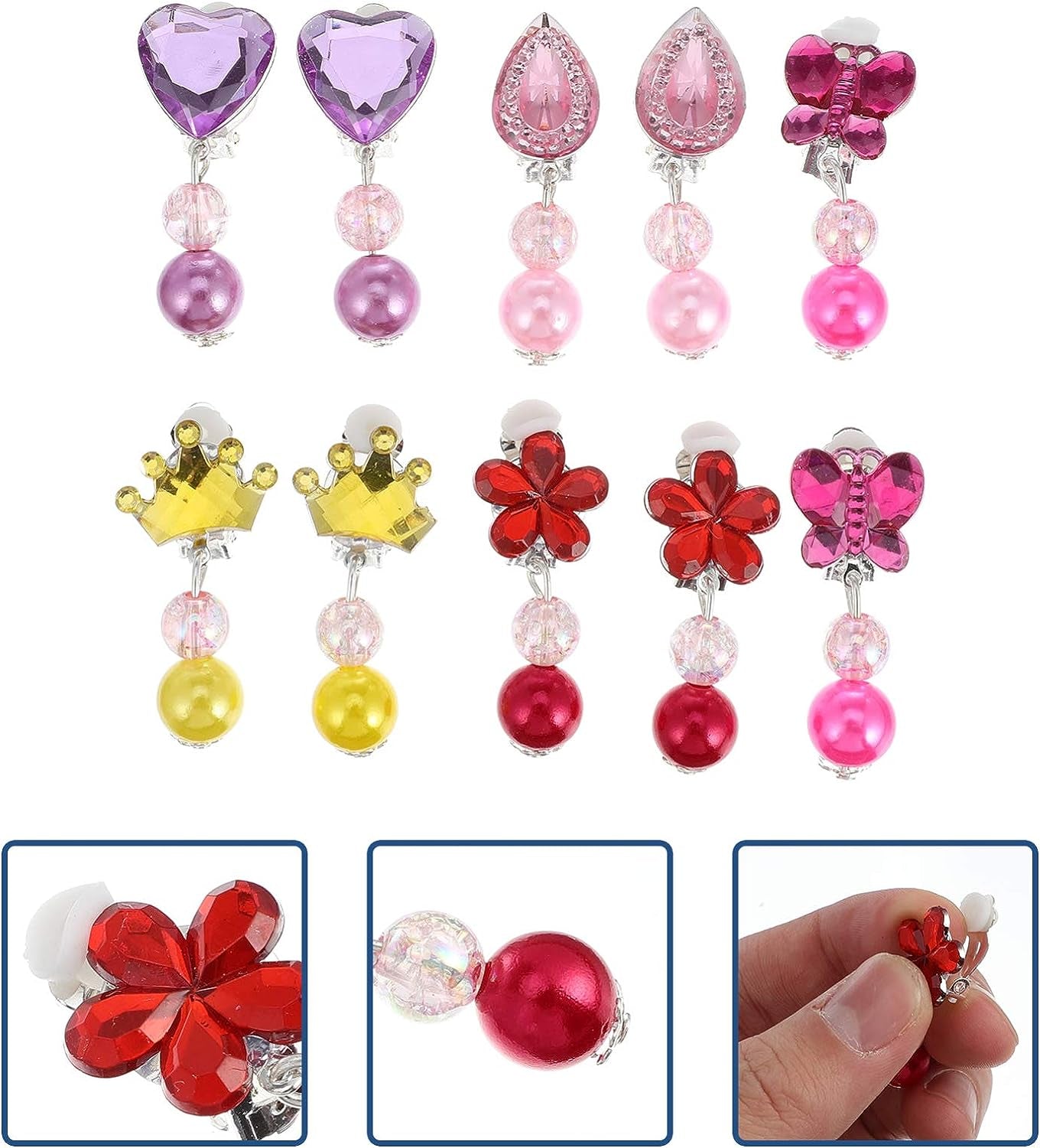 Pairs Crystal Clip on Earrings Girls Princess Play Jewelry Dangle Earring Clip on Earrings Jewelry Set