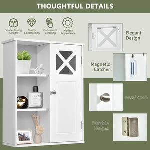 Bathroom Medicine Cabinet, Wall-Mounted Storage Cabinet, Storage Organizer W/Adjustable Shelves & Open Compartments for Bathroom, Living Room, Kitchen, White