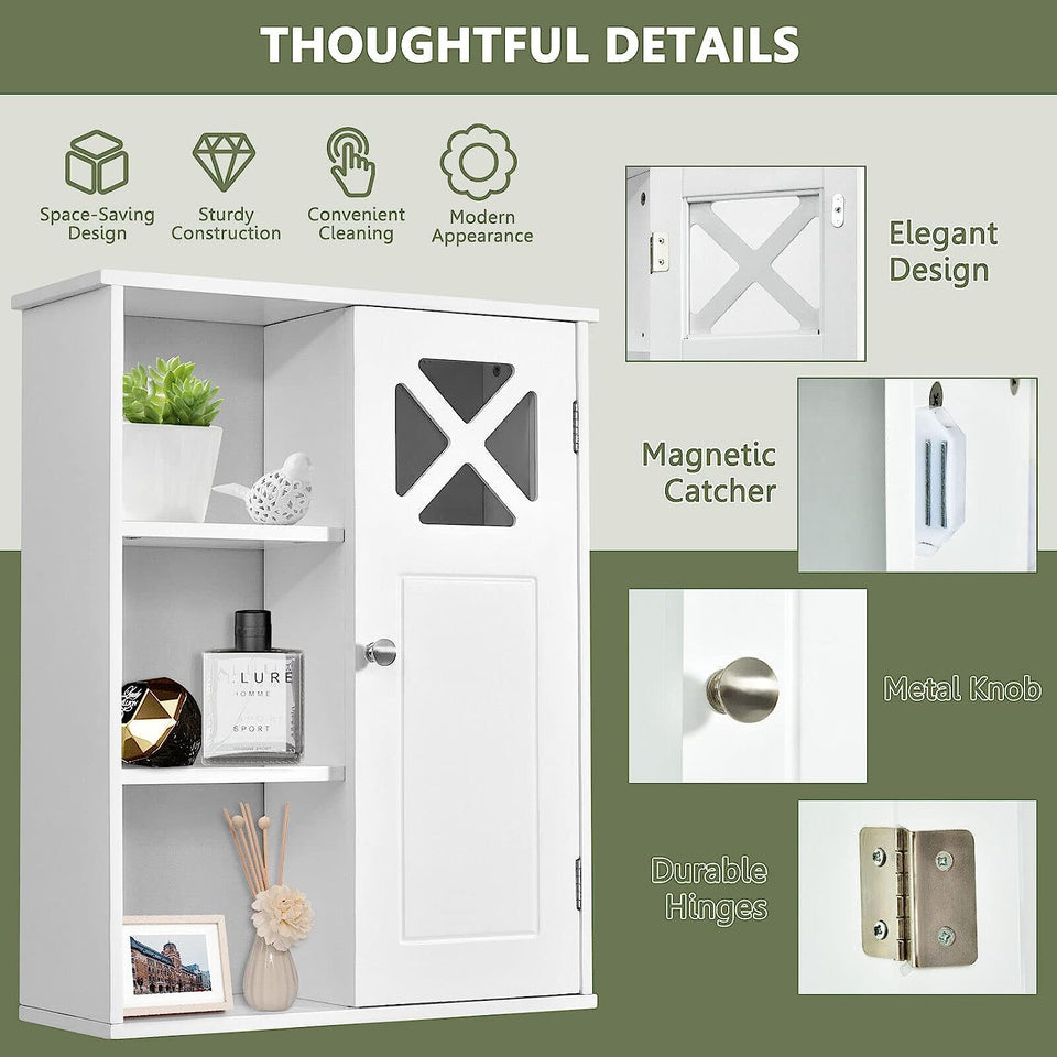 Bathroom Medicine Cabinet, Wall-Mounted Storage Cabinet, Storage Organizer W/Adjustable Shelves & Open Compartments for Bathroom, Living Room, Kitchen, White