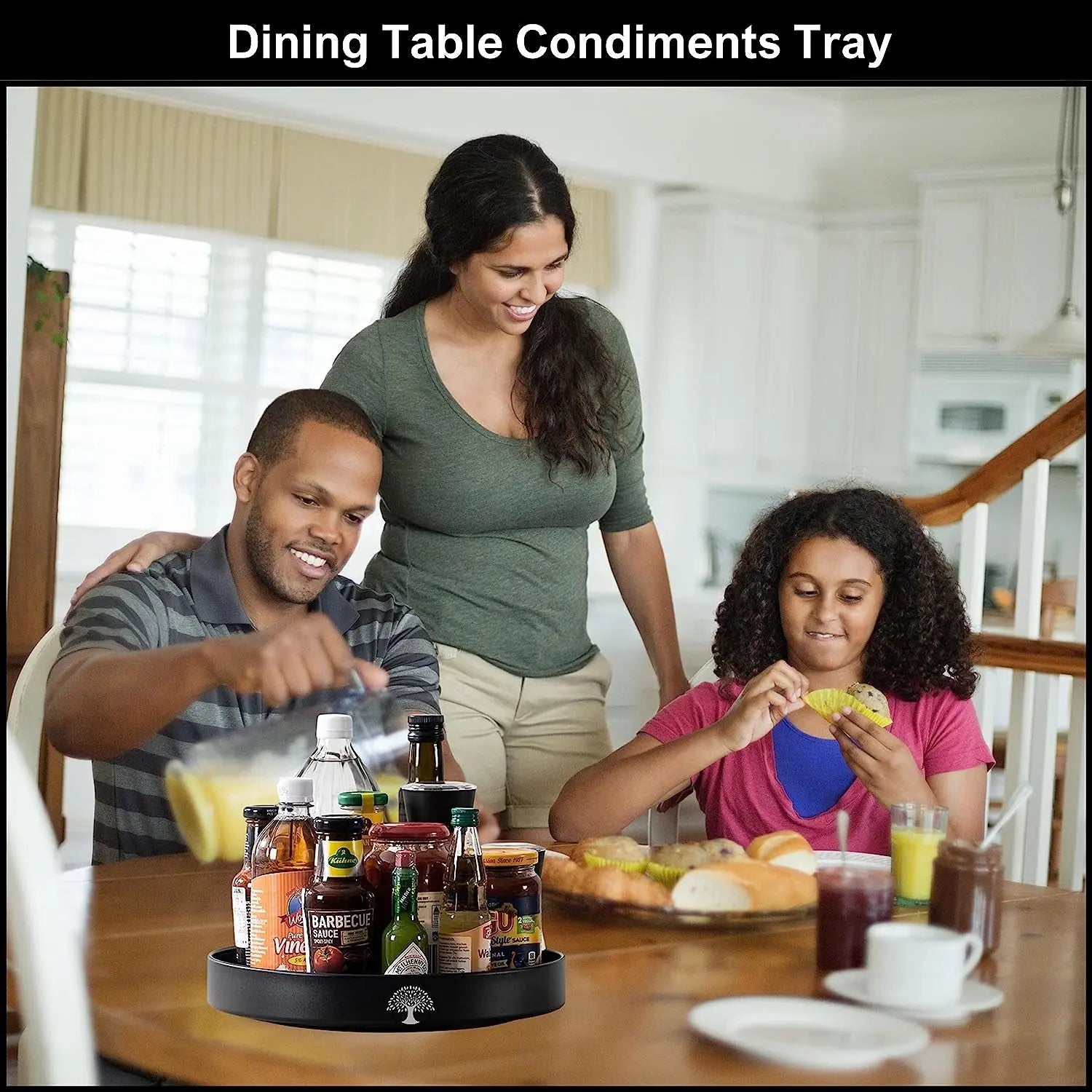 Lazy Susan Turntable -Kitchen Storage & Organisation -Rotating Organiser Shelf for Pantry Spice Jars, Countertop Condiments, Fridge Sauces-10" Stainless Steel Black Tray-Australian Company