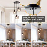 Vintage Pendant Light, 3-Light Adjustable Hanging Pendant Lights Fixture with Cage Shade, Industrial Design Pendant Lamp for Kitchen/Dining Room/Hallway, E27 Base Black