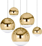 Adjustable Silver/Gold Pendant Light, Modern LED Mirror Plated Ball Chandelier, E27 Restaurant Stairs Ceiling Lamp Cafe Office Bar Decoration Fixture Lights Hanging Lamp