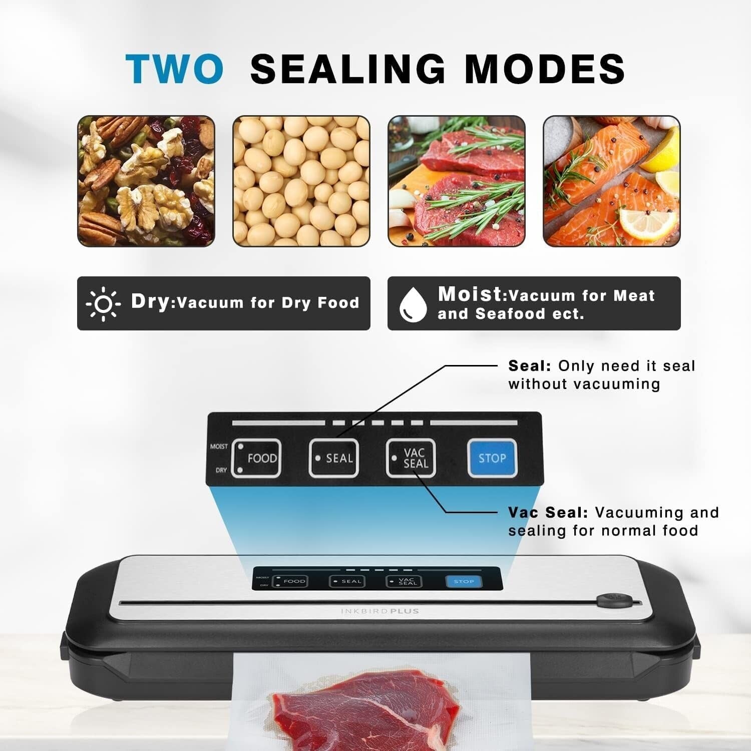 Vacuum Sealer Automatic Sealing Machine for Food Preservation Dry Moist Sealing Modes with Built-In Cutter Starter Kit Easy Cleaning Stainless Steel Panel Compact Design Led Indicator Lights