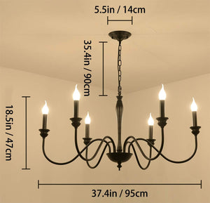 6-Light Farmhouse Chandeliers Black Classic Candle Ceiling Pendant Light Fixture Rustic Ceiling Chandelier for Foyer,Living Room,Kitchen Island,Dining Room