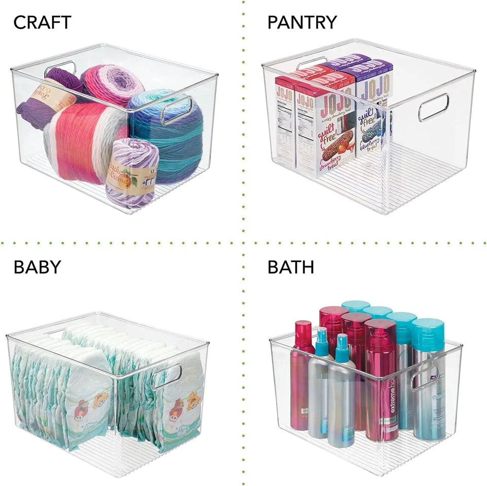 [4 Pack]  Extra Large Clear Storage Containers Pantry Organiser for Closet, Pantry, under Sink, Bathroom - Stackable Plastic Storage Bins with Handle for Cabinet, Cupboard, Kitchen & Home Organisation