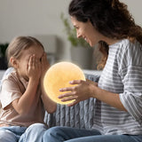 Moon Lamp - Home Décor, Mood Lighting with Brightness Control, LED Night Light, Bedroom, Sleep Training Meditation,Birthday Gifts for Kids Women, Ceramic Hand Base, 3.5", White & Yellow
