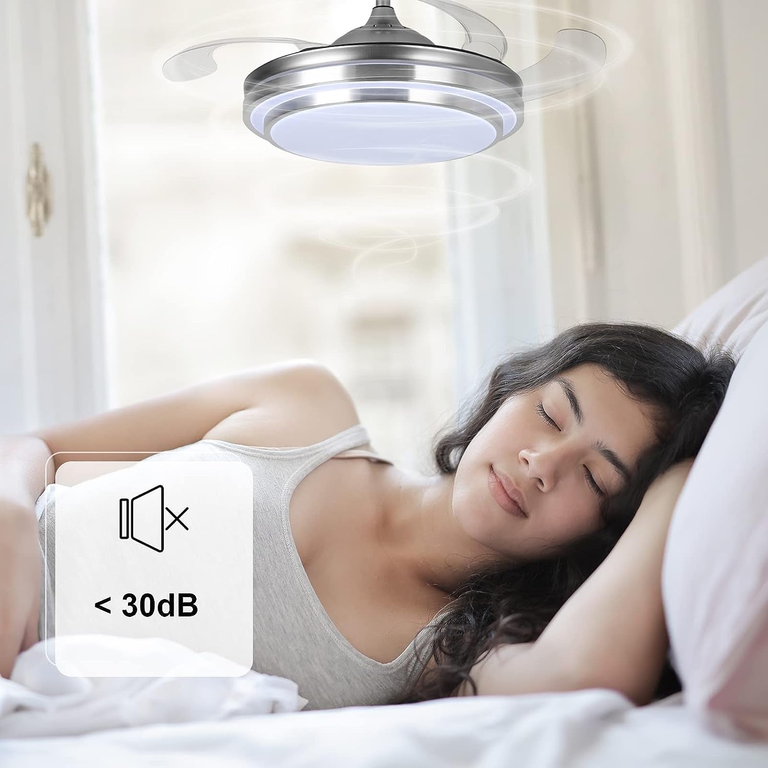 42" Retractable Ceiling Fan with Lights and Remote Control Modern Ceiling Fan with Retractable Blades, Silent Motor, 3 Light Color Changes, Brushed Nickel for Bedroom Living Room Dining…