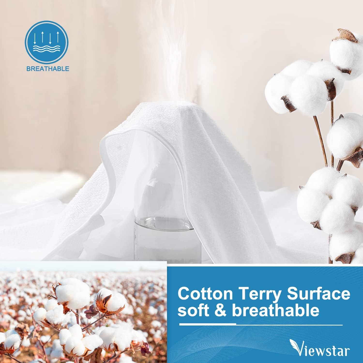 Queen Mattress Protector, Waterproof Mattress Cover, Cooling Bed Cover with Breathable Cotton Terry Surface, Vinyl Free and Fitted Sheet Style Pad Fits up to 18", Machine Washable, 60" X 80"