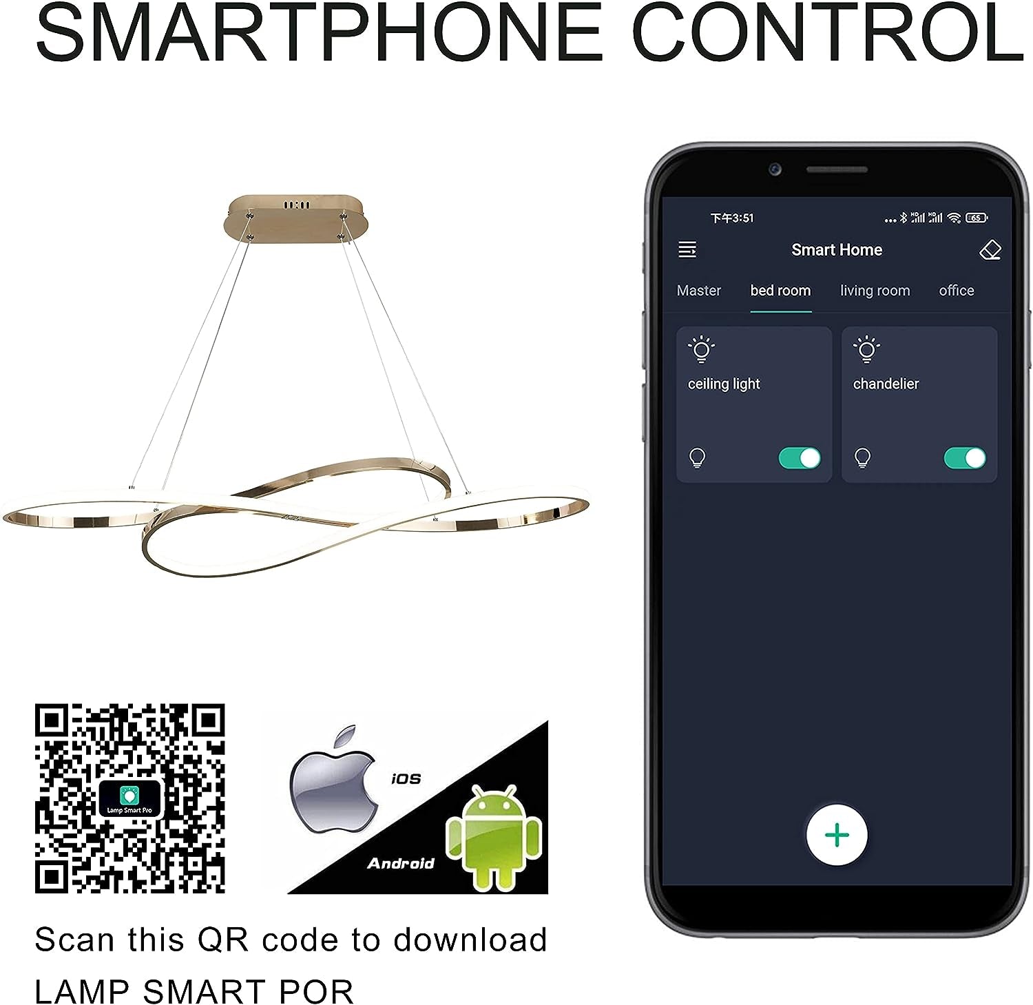 Modern LED Pendant Light Island Pendant Lamp Dimmable with Remote Control Aluminum Plating Surface Chandelier for Kitchen Living Room Dining Room Bedroom (Gold)