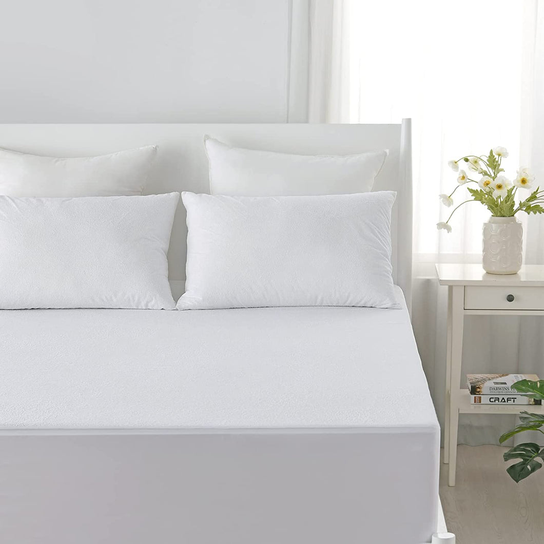 Luxurious Cotton Terry Towelling Waterproof Mattress Protector Moisture Absorbent Breathable Soft Polypropylene Layer Rustle Free Purafresh Treated Fibres - Single Bed (91Cmx190Cm)
