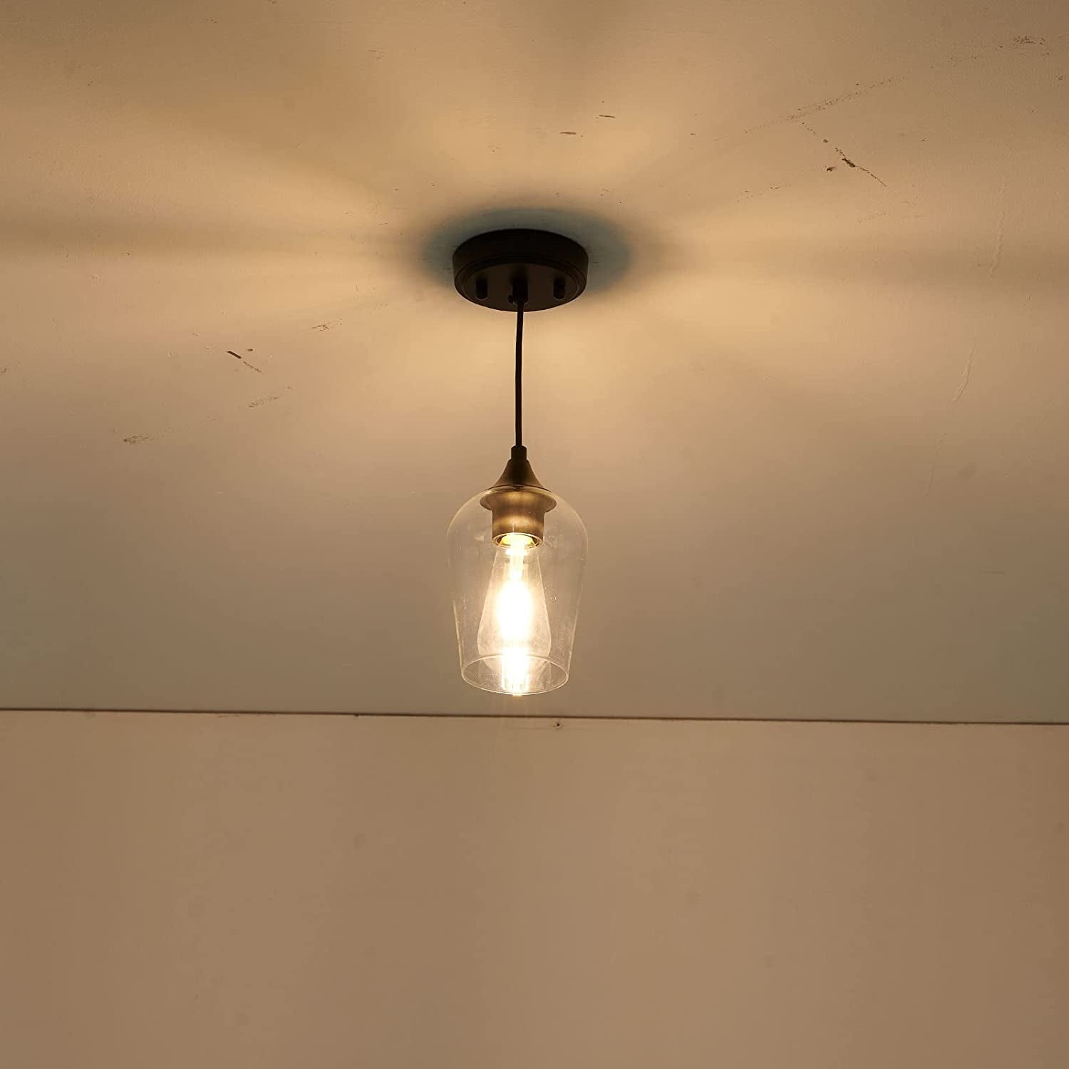 Black Pendant Lights, Mini Glass Cylinder Pendant Light Fixture, Adjustable Clear Glass Shade Hanging Ceiling Lamp, Industrial Pendant Lighting for Kitchen Island, Dining Room, Hallway, 2 Pack