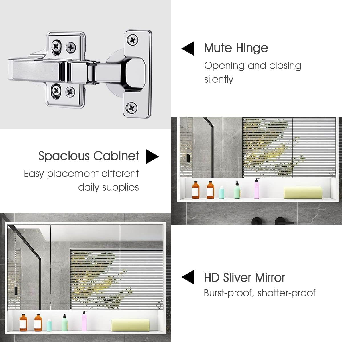 Bathroom Mirror Cabinet Medicine Shaver Shaving Wall Storage Cupboard Organiser Shelves Furniture with LED Lights Doors White