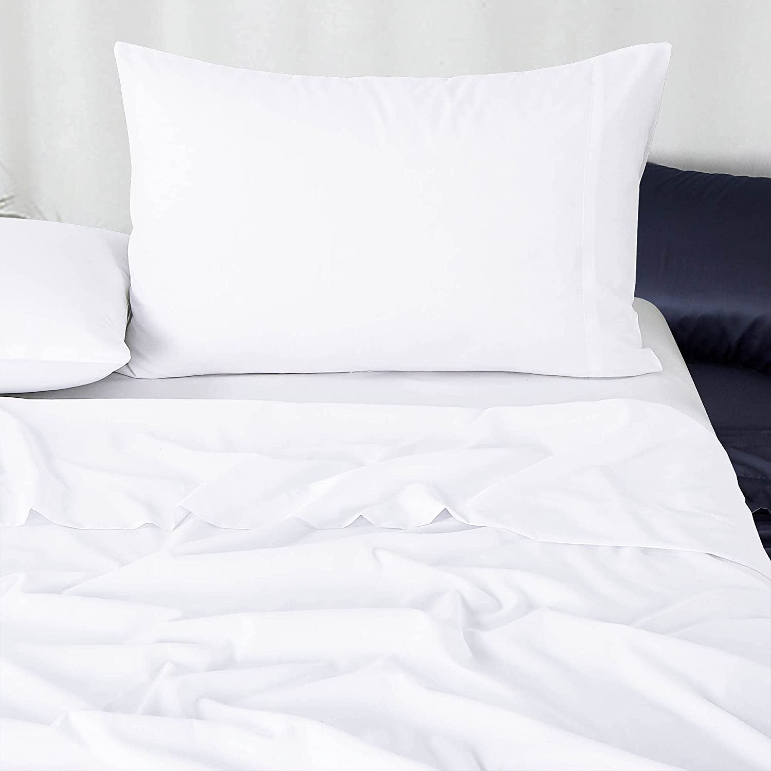 White Sheet Set King Single 1000TC Premium Soft Microfibre Solid Plain Color - 3PCS Fully Fitted 40Cm Deep Pocket Bed Sheet Set (White, King Single)