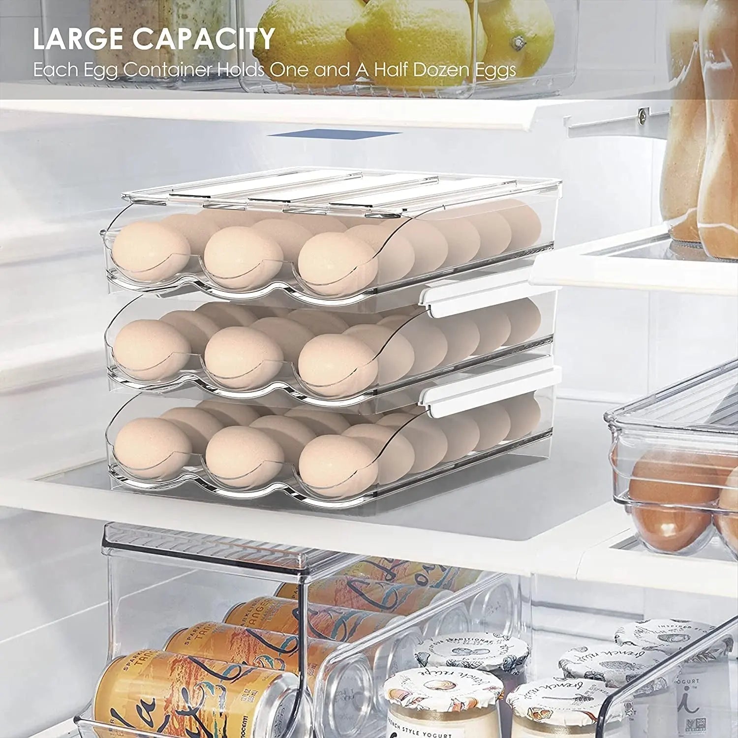 Large Capacity Egg Holder for Refrigerator, 36 Egg Fresh Storage Box for Fridge, Egg Storage Container Organizer Bin, Clear Plastic Storage Container，Egg Storage & Egg Tray (2 Layer)