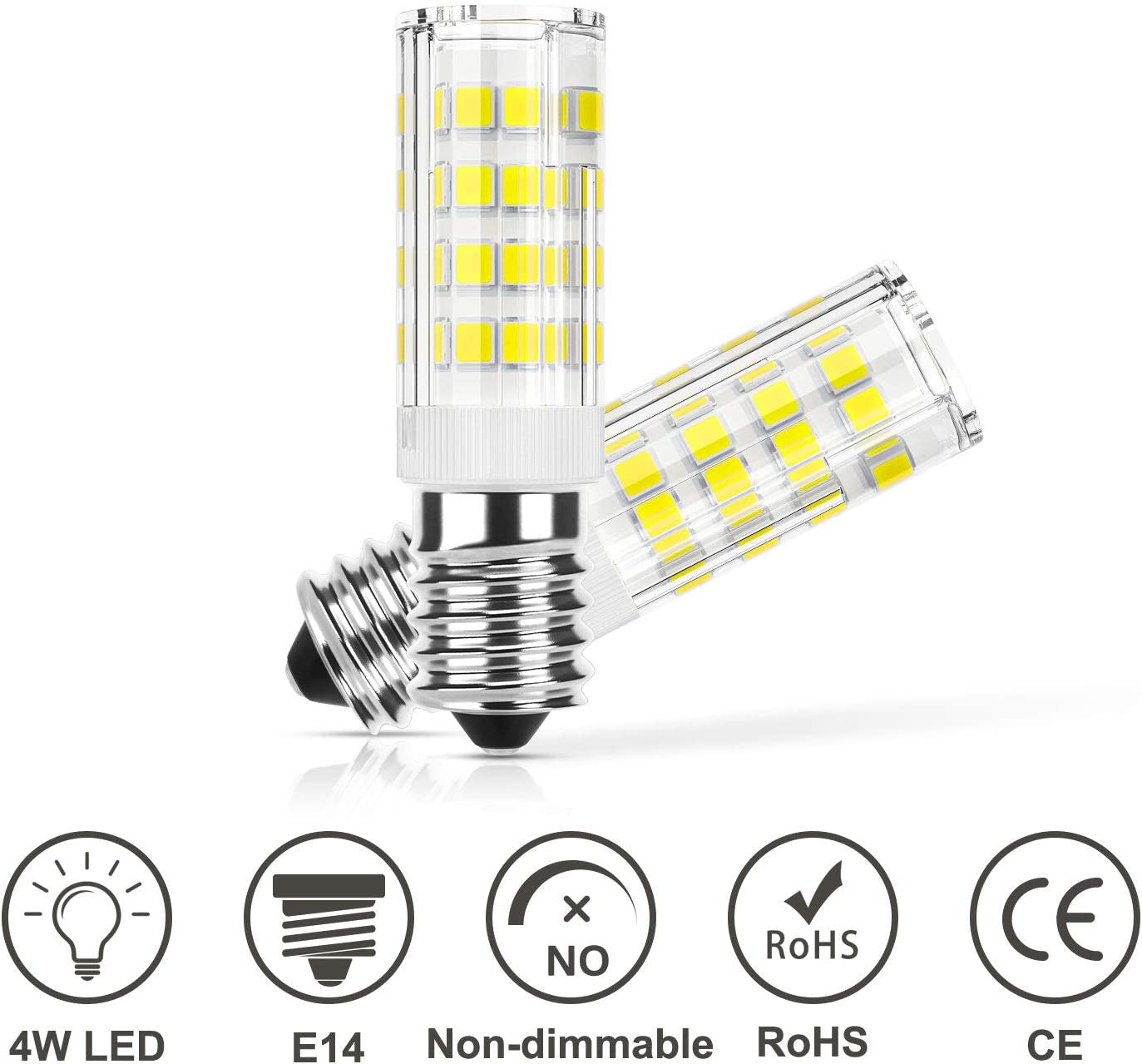 E14 LED Light Bulb 4W (40W Halogen Equivalent), Daylight White 6000K 400LM, 220V, Non-Dimmable, Small Edison Screw Bulb for Fridge/Cooker Hood, 2-Pack
